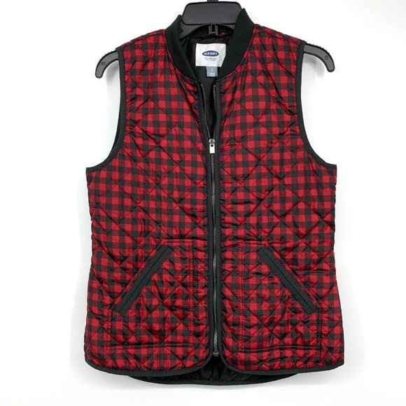 Old Navy Jackets & Blazers - Old Navy Vest Red Black Plaid Check Quilted Puffer Full Zip